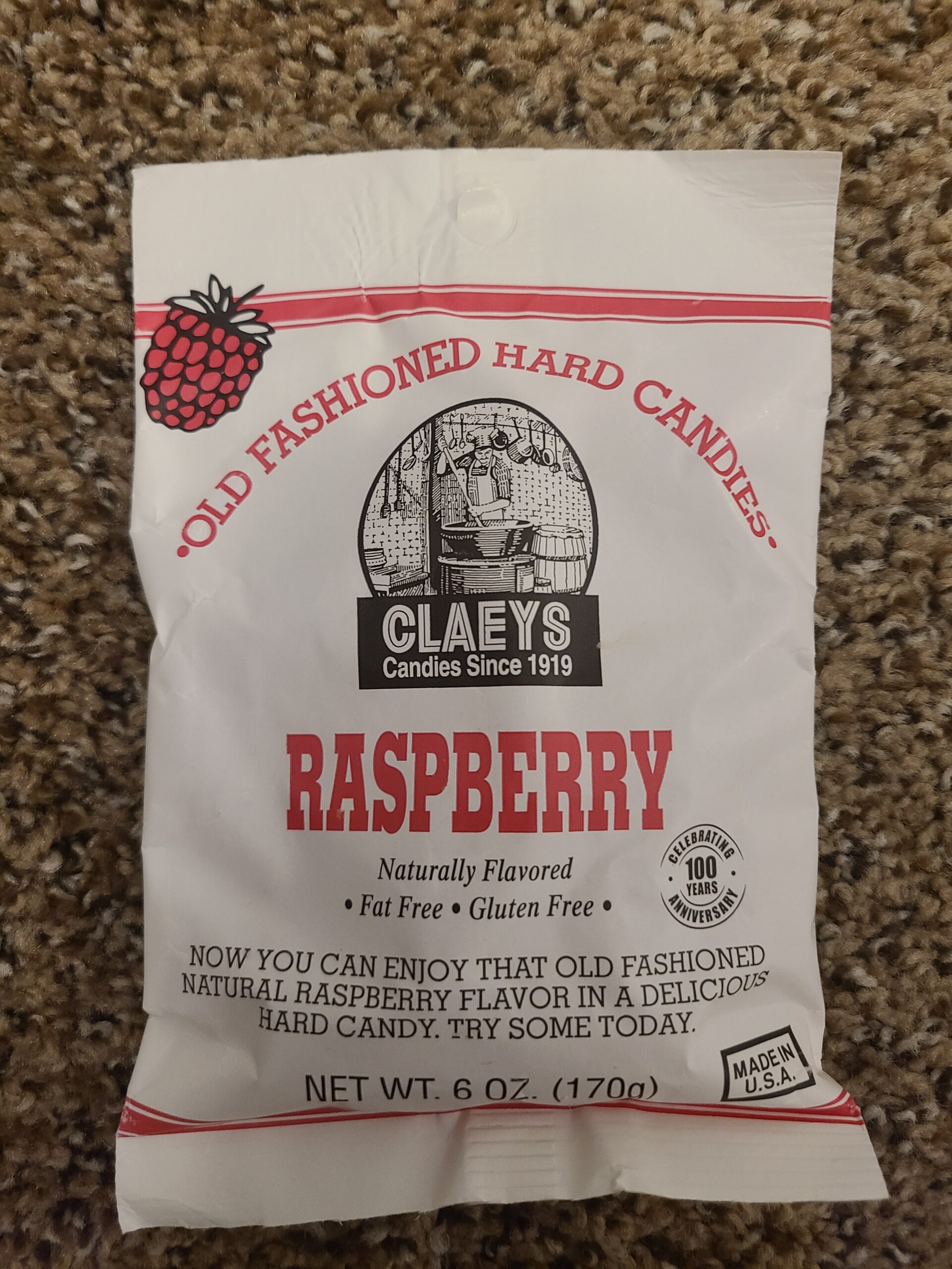 Raspberry Flavored Claeys Old Fashioned Hard Candy | Candies since 1919 | Fat Free | Gluten Free | Made in USA