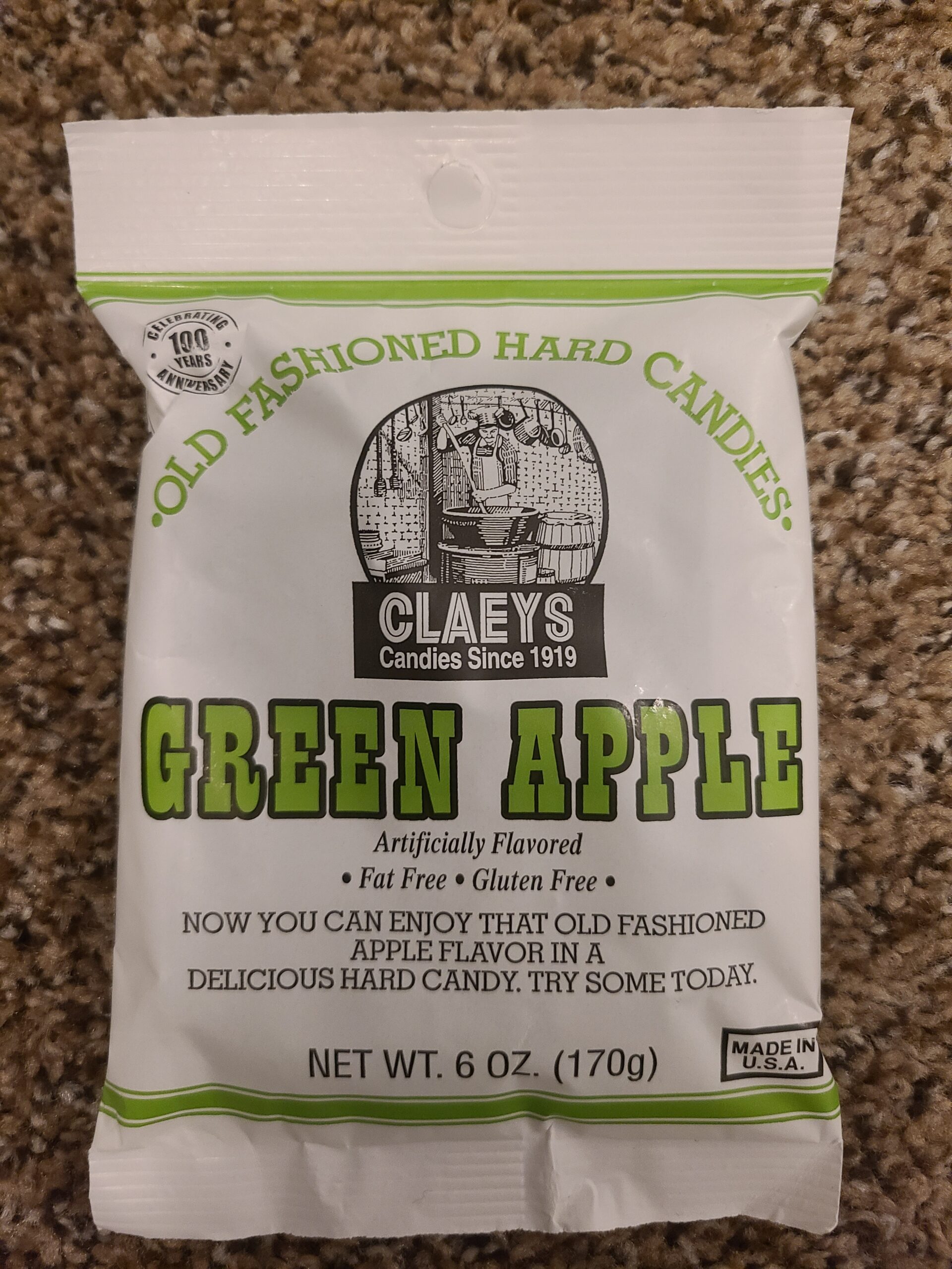 Green Apple Flavored Claeys Old Fashioned Hard Candy | Candies since 1919 | Fat Free | Gluten Free | Made in USA