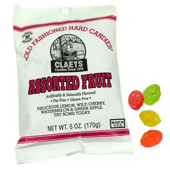 Assorted Fruit Flavored Claeys Old Fashioned Hard Candy | Candies since 1919 | Fat Free | Gluten Free | Made in USA