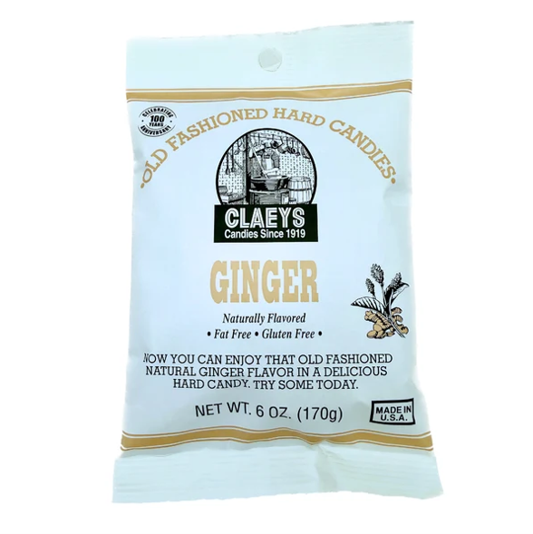 Ginger Flavored Claeys Old Fashioned Hard Candy | Candies since 1919 | Fat Free | Gluten Free | Made in USA