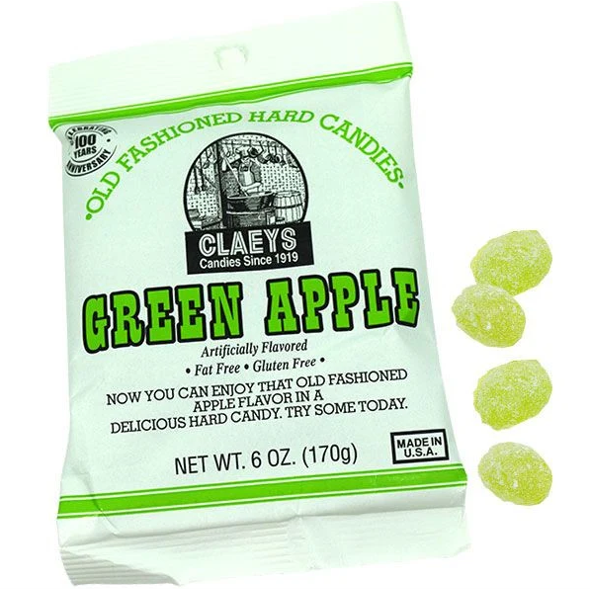 Green Apple Flavored Claeys Old Fashioned Hard Candy | Candies since 1919 | Fat Free | Gluten Free | Made in USA