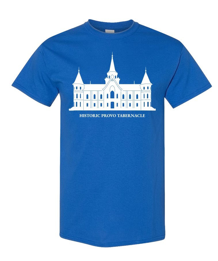 Historic Provo Tabernacle T-Shirt | Utah Provo Souvenir Tee | Unisex Gildan Heavy Cotton Royal Blue or Charcoal Gray Shirt | Size Small, 100% Cotton