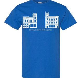 Historic Provo Town Square T-Shirt | Utah Provo Souvenir Tee | Unisex Gildan Heavy Cotton Royal Blue or Charcoal Gray Shirt | Size Small, 100% Cotton